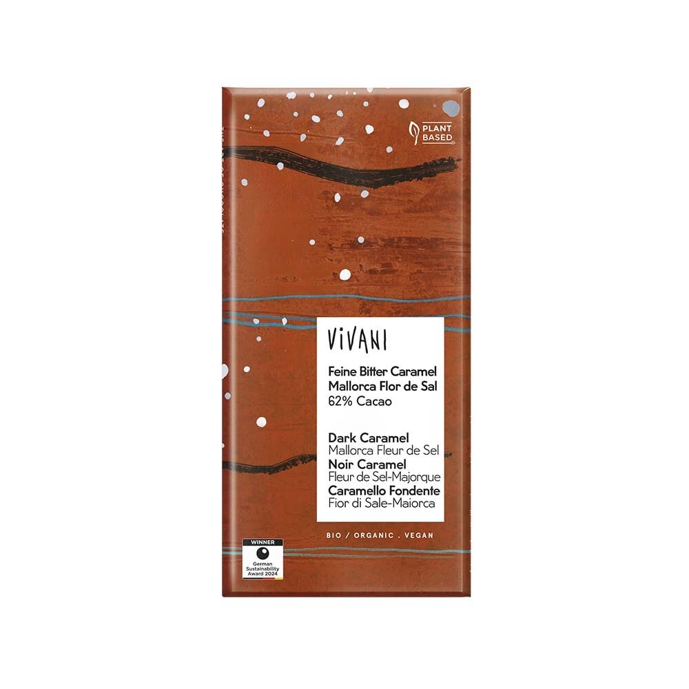 Mörk Vegansk Choklad Karamell & Mallorca Fleur de Sel 80g
