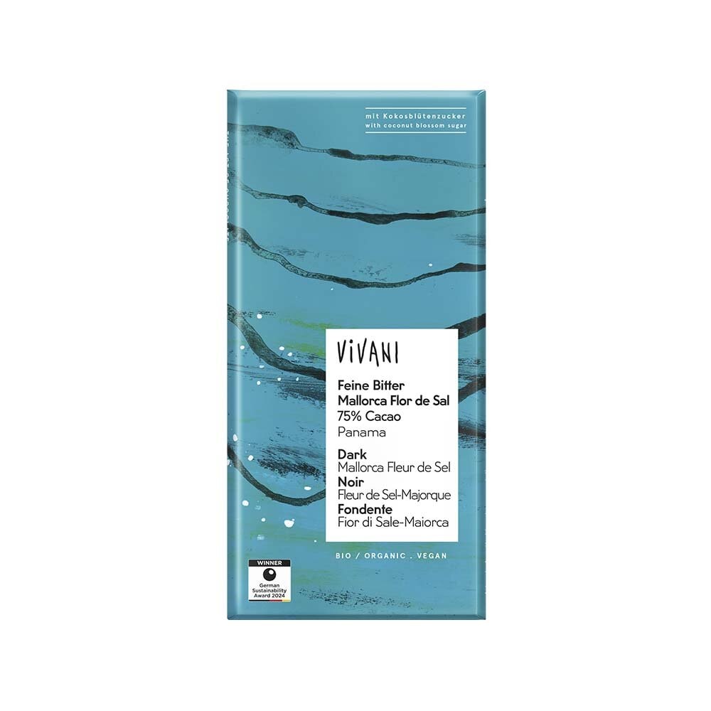 Mörk Vegansk Choklad Mallorca Fleur de Sel 75% 80g