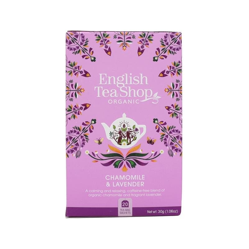 Ekologiskt örtte med kamomill och lavendel, från English Tea Shop. Mild smak, perfekt för kvällsro och avslappning