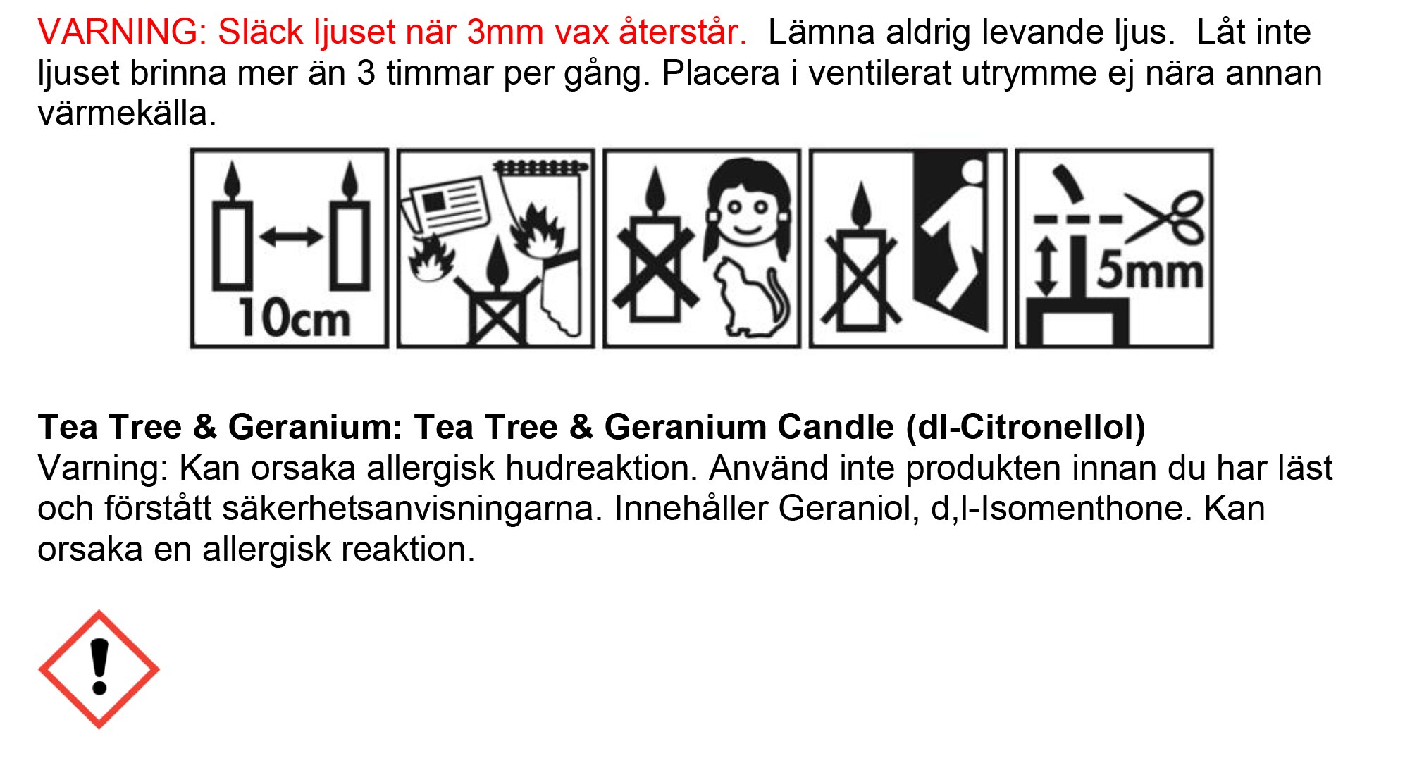Doftljus Aromaterapi Tea Tree & Geranium  45 tim.