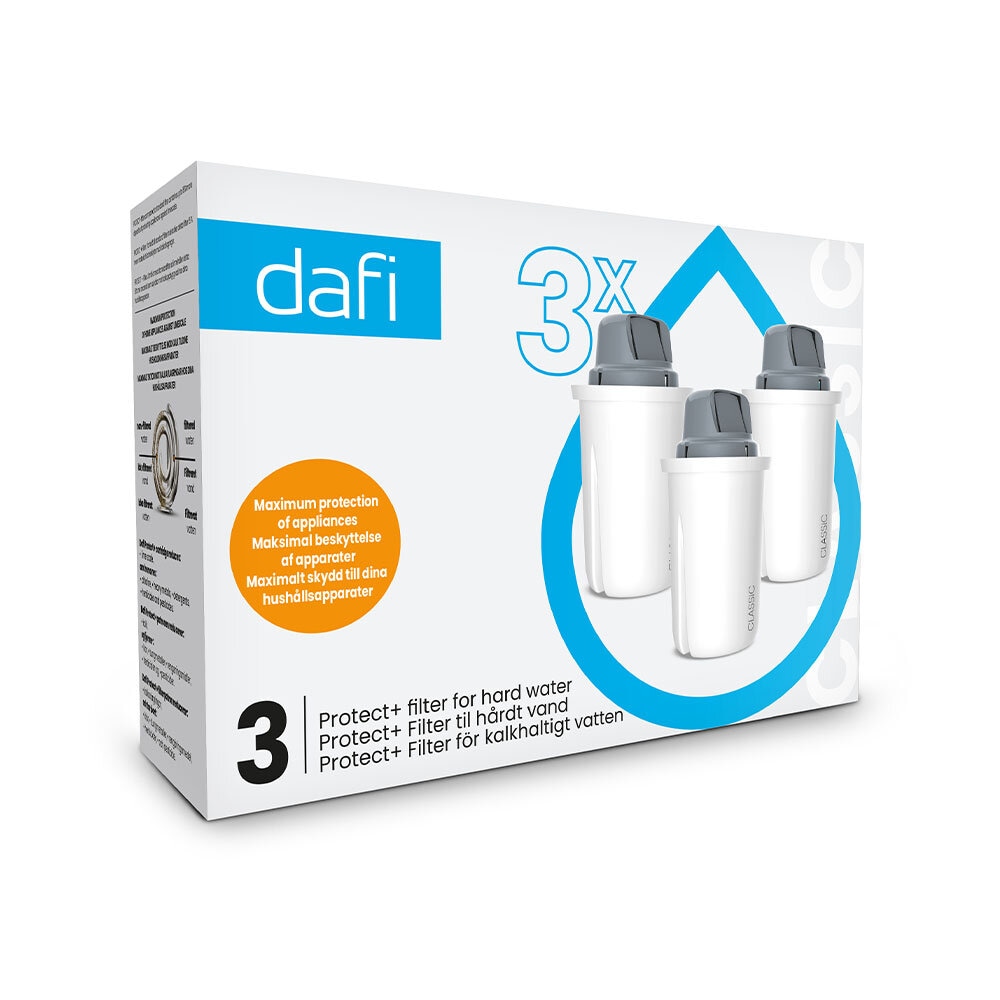 Dafi filterpatroner i 3-pack som minskar kalk, klor, tungmetaller och PFAS för bättre smak på dricksvatten