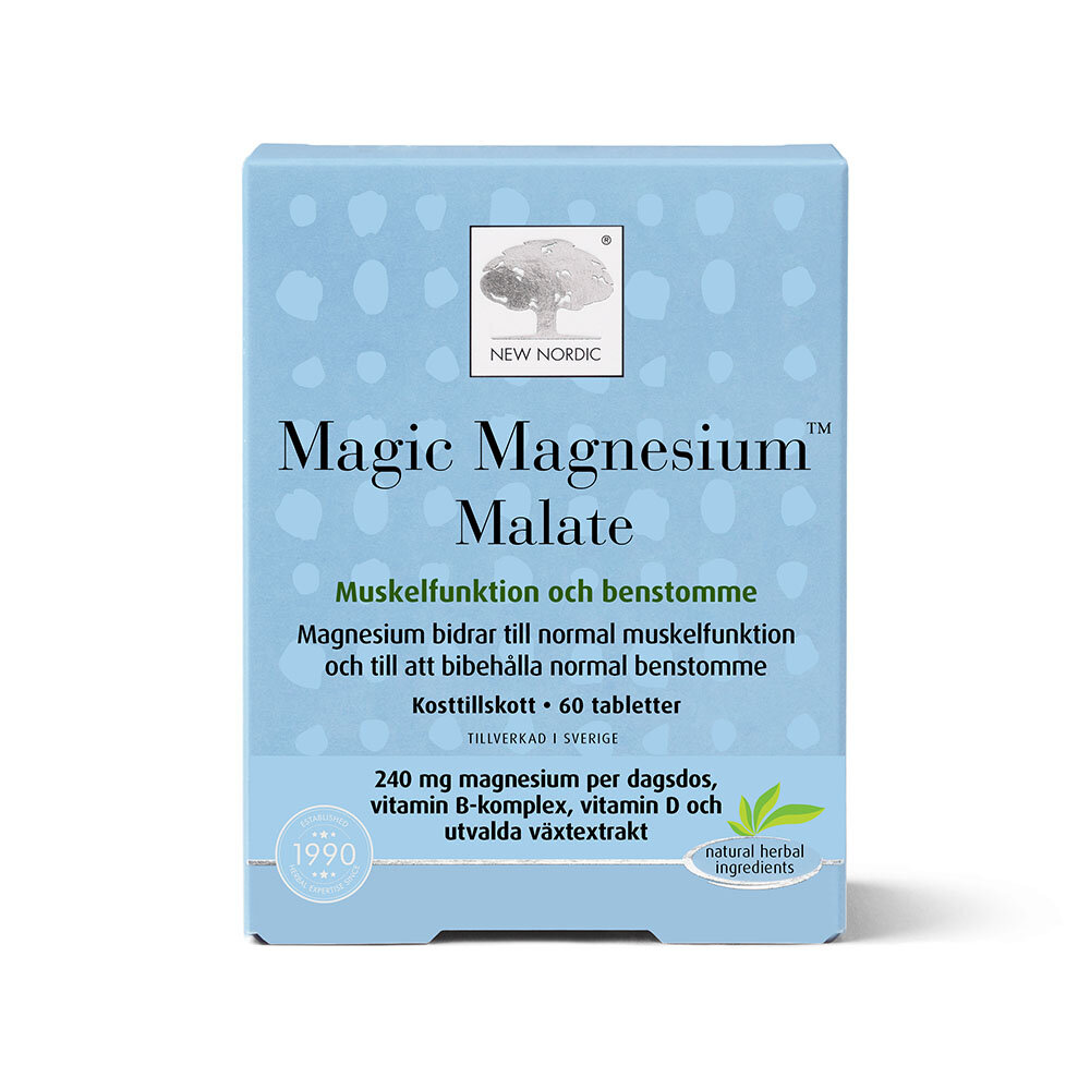 Förpackning-med-Magnesium-Malate-från-New-Nordic-60-tabletter-240-mg-magnesium-per-dagsdos-för-normal-muskelfunktion