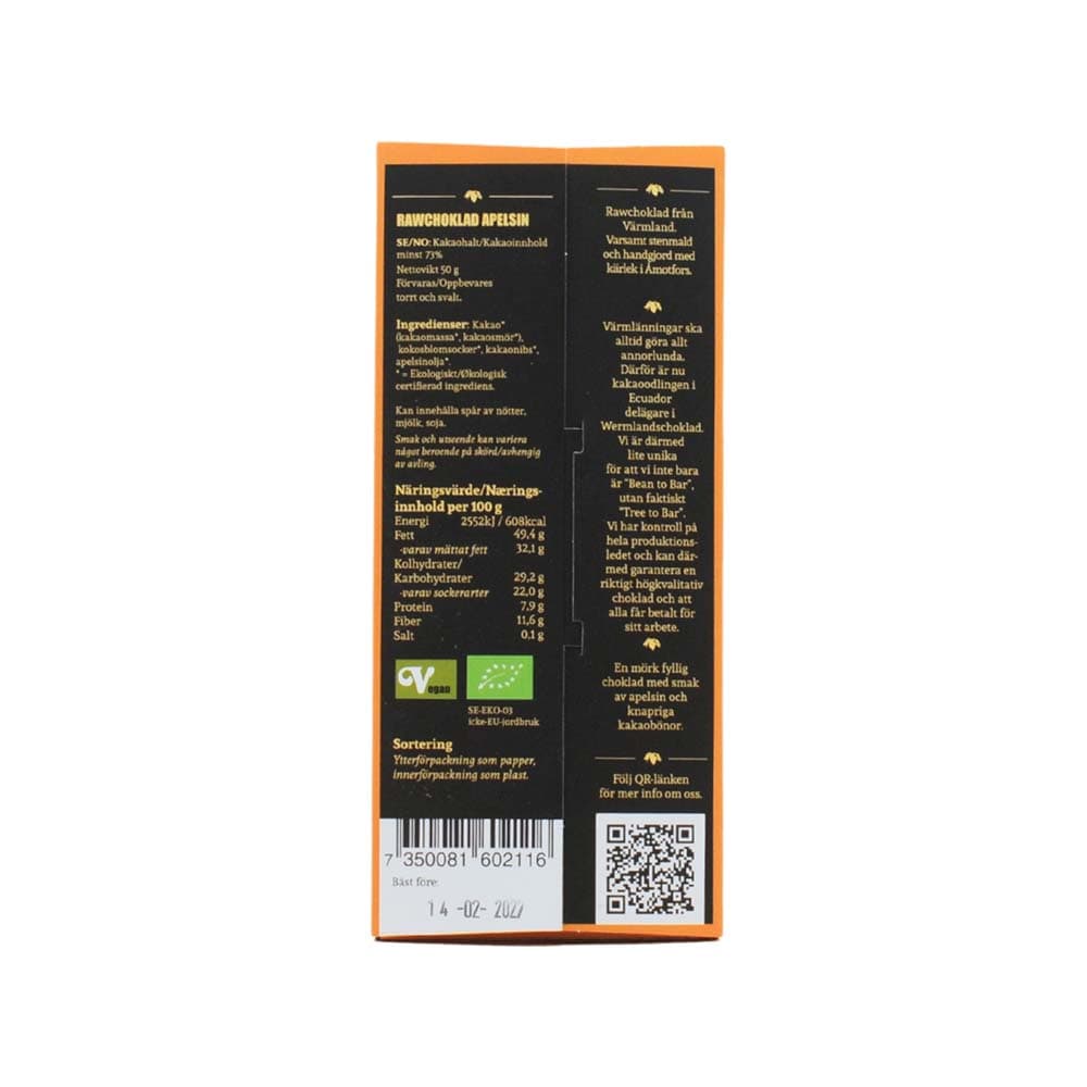 Choklad RAW Apelsin E 50g