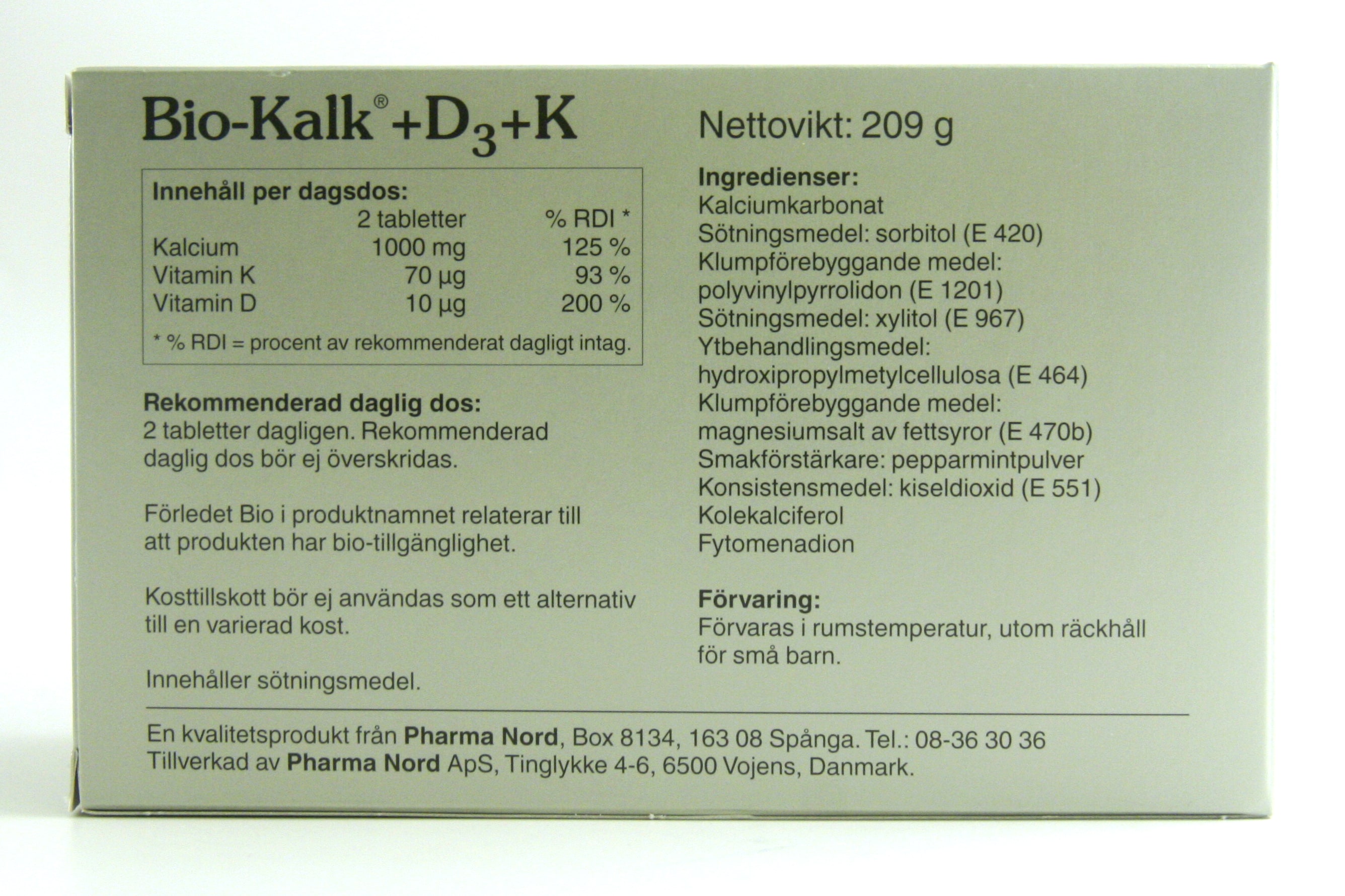 Bio-kalcium+d3+k1+k2 150 tabletter